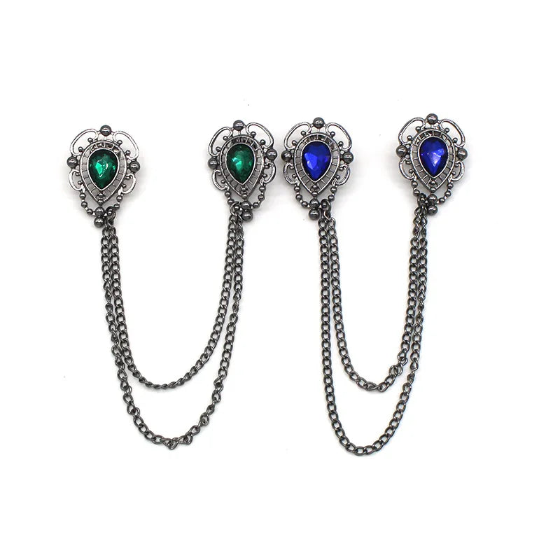 Elegant Imitation Pearl Blue Rhinestone Layered Tassel Chain Drop Dangling Necktie Tie Shawl Sweater Shawl Chain Clips