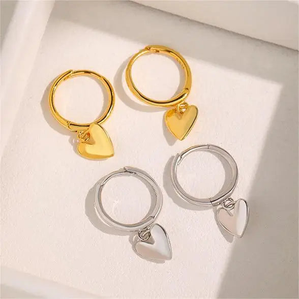 Classic Wholesale 925 Sterling Silver Fashion Jewelry 18k Gold Plated Heart Shape Drop Dangle Hoop Earrings for Women