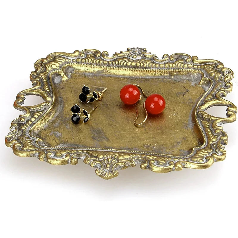 European Retro Vintage Metal Jewelry Tray Ring Holder Jewelry Storage Tray Dressing Table Desktop Tray