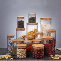 Wholesale Custom Borosilicate Glass Spice Storage Container Jar Bottle Kitchen Bamboo Lid Glass Food Storage Jars