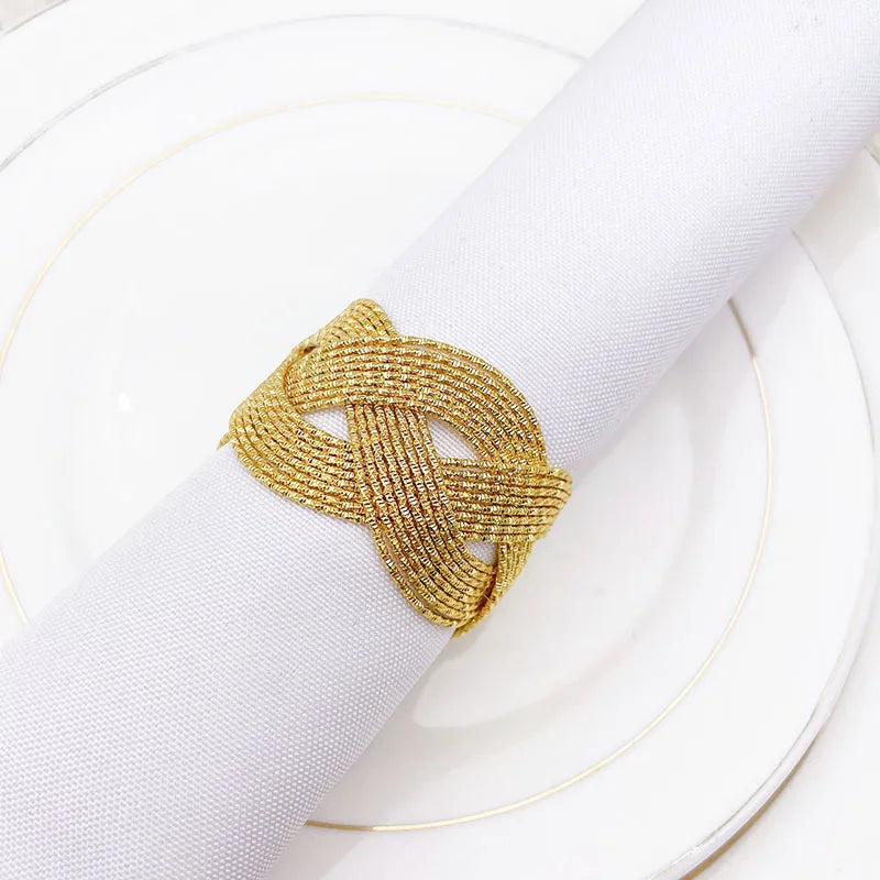 Creative New Design Home Dinner Restaurant Hotel Napkin Ring Metal Alloy Gold Plated Woven Napkin Ring