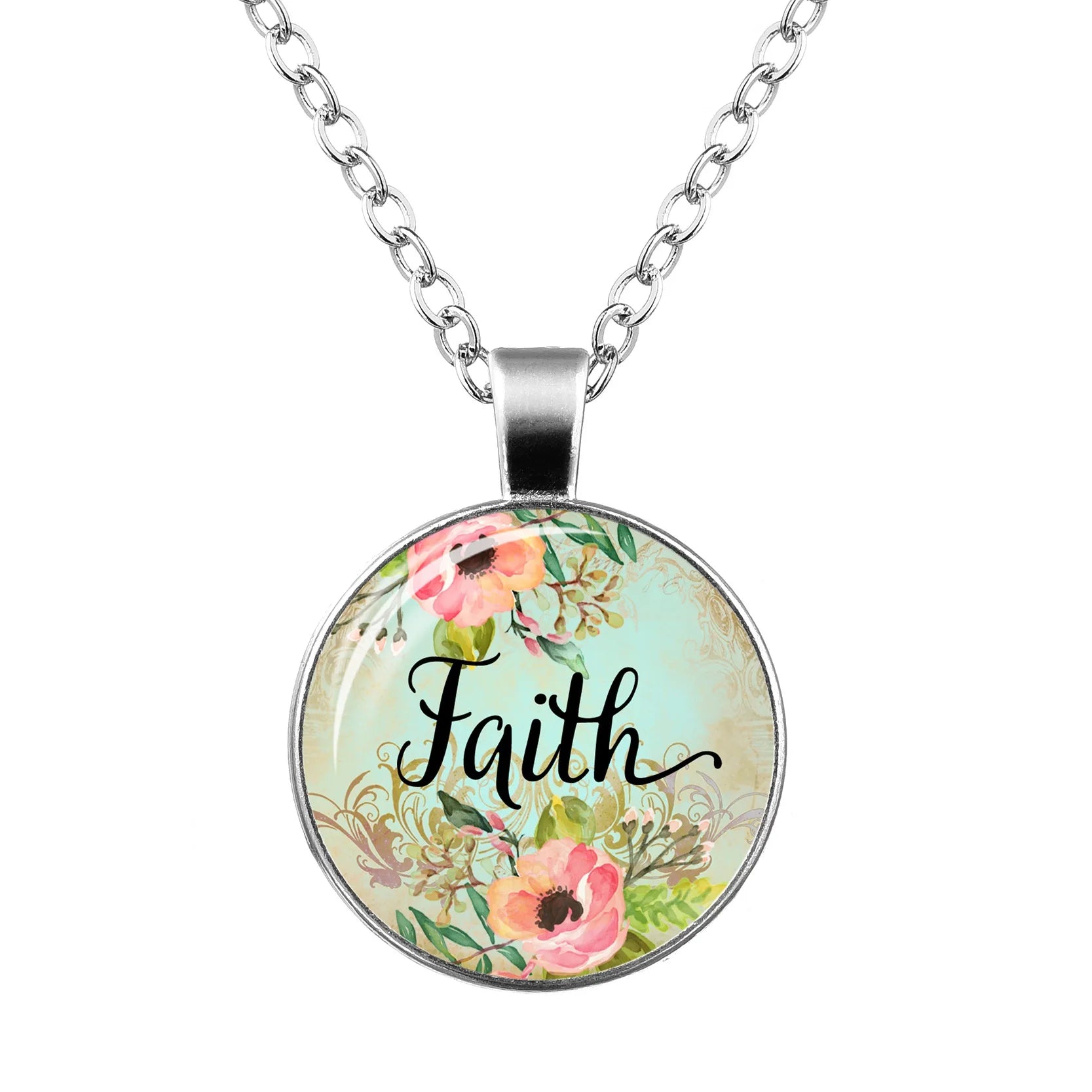 Religious Jewelry Bible Verse Necklace Glass Pendant Necklaces for Women Christian Party Favors Gifts