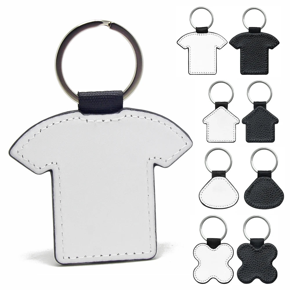 Sublimation DIY Gifts Blank Round Keyring Rectangle Key Chain Heart House Clovers Charm Wholesale Sublimation Leather Keychain