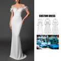 Brand Custom Women's Long Floor-Length Cocktail Party Dress Empire Waist Sequin Beaded Flowers Pearls Sweep Gowns Long Dress