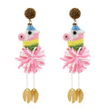 Handmade Women's Colorful Rainbow Horse Statement Drop Earrings Gold Plated Acrylic Beaded Design