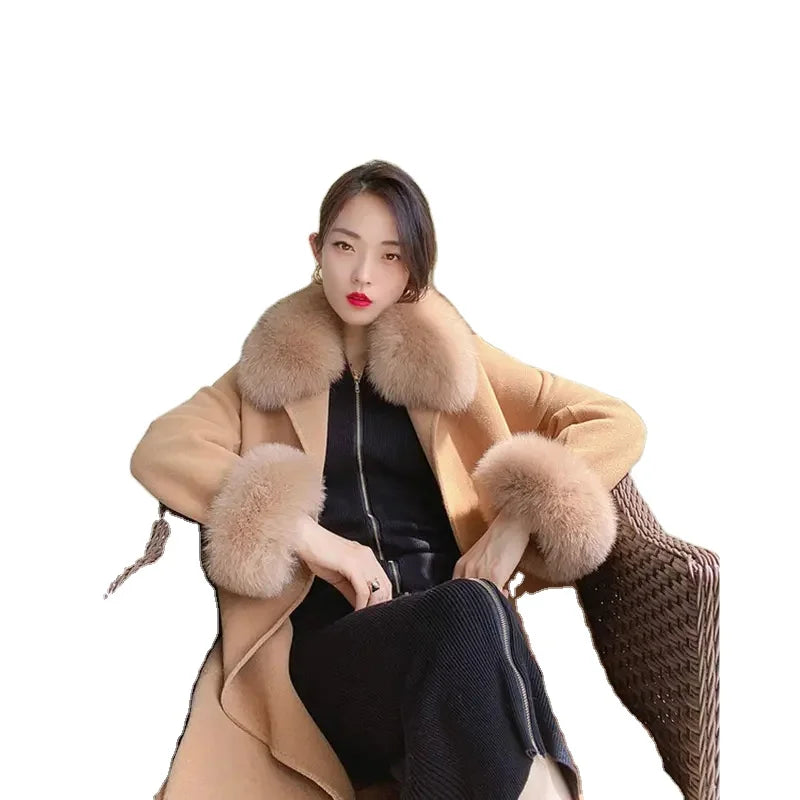 MWFur Winter Fashion Fur Scarf Detachable Fox Fur Collars Fox Collar and Cuffs Set Neck Warmer for Men Women