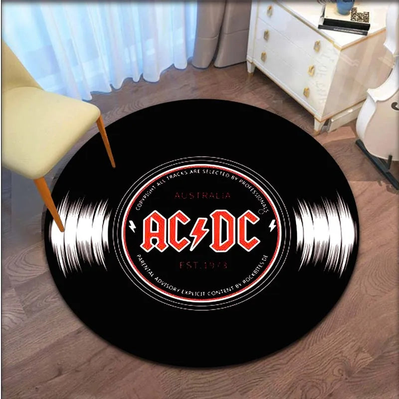 Retro Record Music Disc Pattern Carpet Soft Round Non-Slip Mat CD Area Rug Living Room Bedroom Decor
