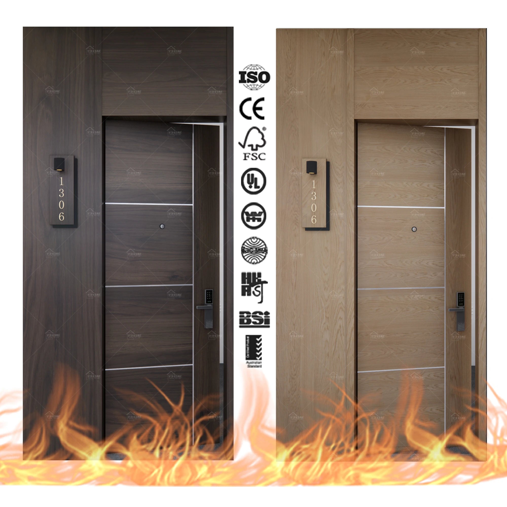 North American Interior Fire-resistant Wooden Doors Hotel Door Fire Rated Wooden Doors Design