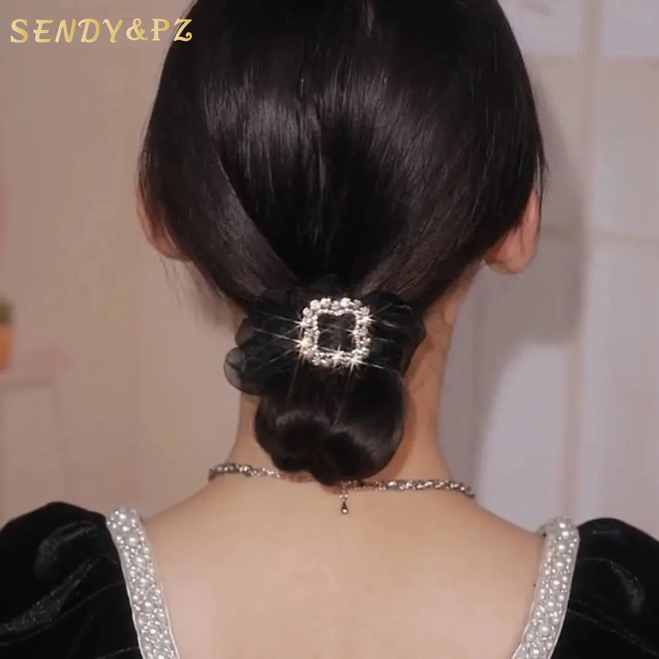 French Fashion New Style Girls Rhinestone Organza Hair Scrunchies Rubber Band Retro Elegant Temperature Hairband for Women