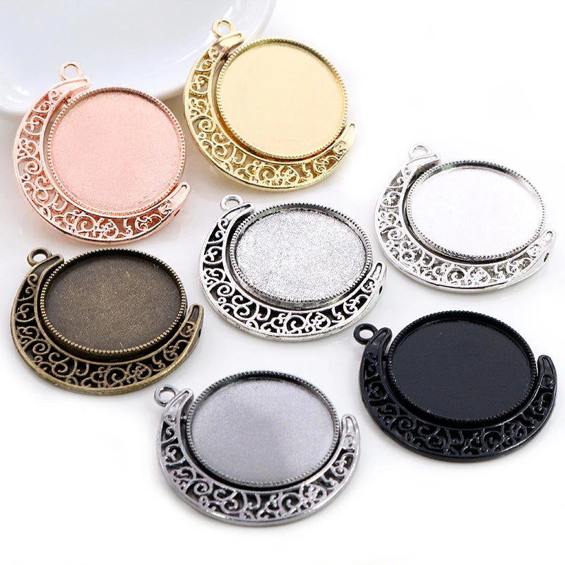 18mm Inner Size Moon Rotation Double Side Antique Silver Plated 7 Colors Cameo Cabochon Base Setting Charms Pendant