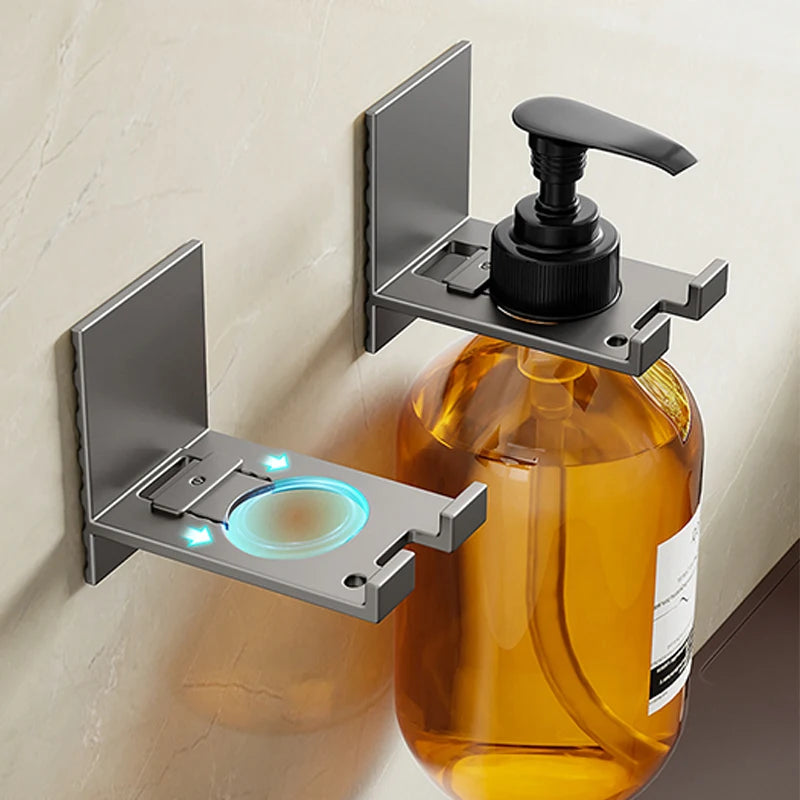 Eco-Friendly Space Aluminum Wall-Mounted Bathroom Rack Punch-Free Shower Gel Hanger Hand Soap Dispenser 3-Year Warranty