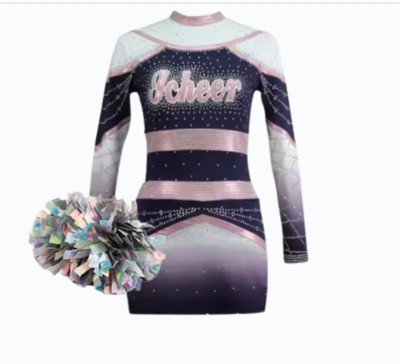 Custom Purple Cheerleading Uniforms Sets Rhinestone Embellishments Unisex Spandex/Polyester Material Wholesale Available for