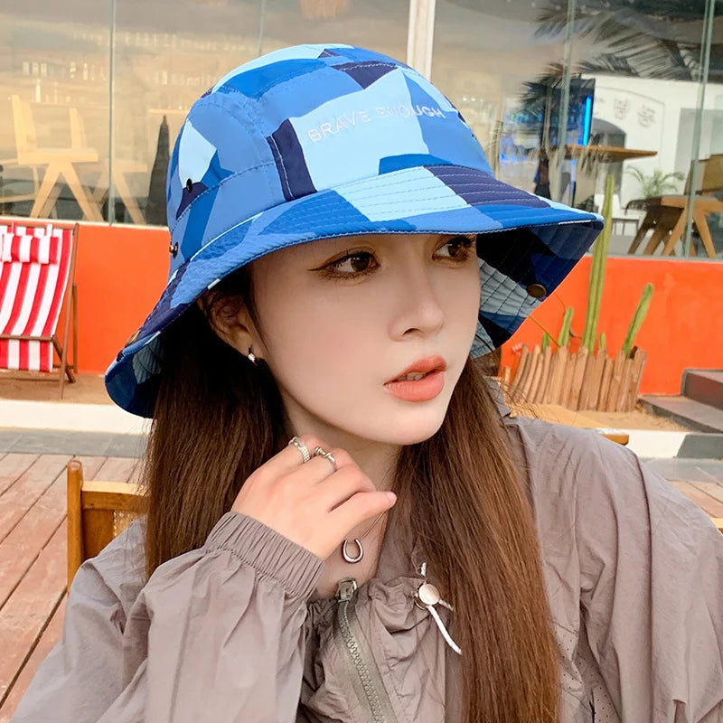 Outdoor Summer Camouflage Custom Women Men Sunscreen Hiking Fishing Big Brim Bucket Hats