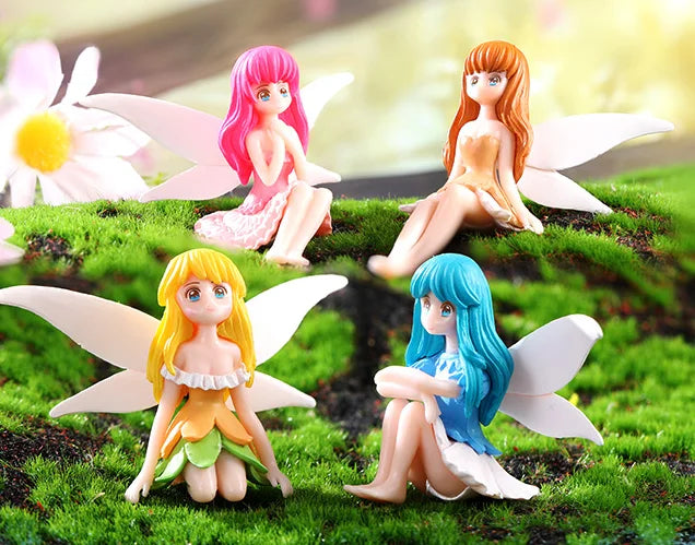 Wholesale Cute Set Miniatures Small Children People Resin Garden Sitting Fairy Figurines Statue Hand-painted Artistic 10cm