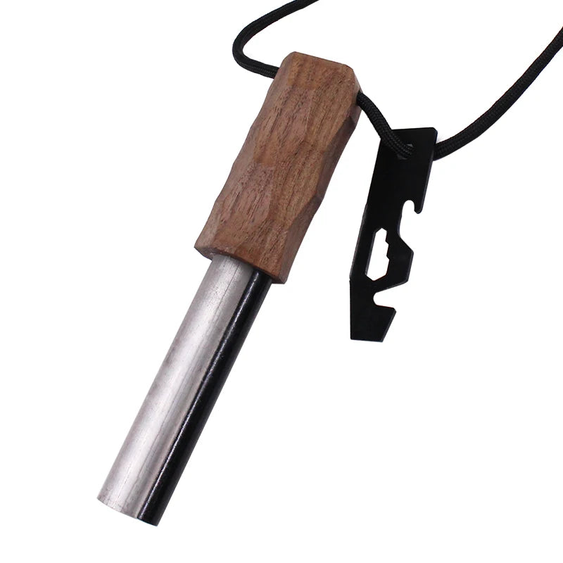 Large Feuerstein Magnesium Fire Starter with Wood Handle Outdoor Survival Supplies for Camping