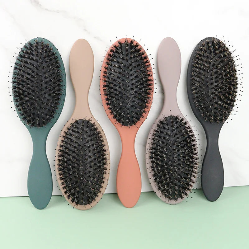 Customized EUR Popular Hair Care Brush Massage tangle Frizz Brush Oval Cushion Nylon Wild Bristle Rubber Handle Hair Brush