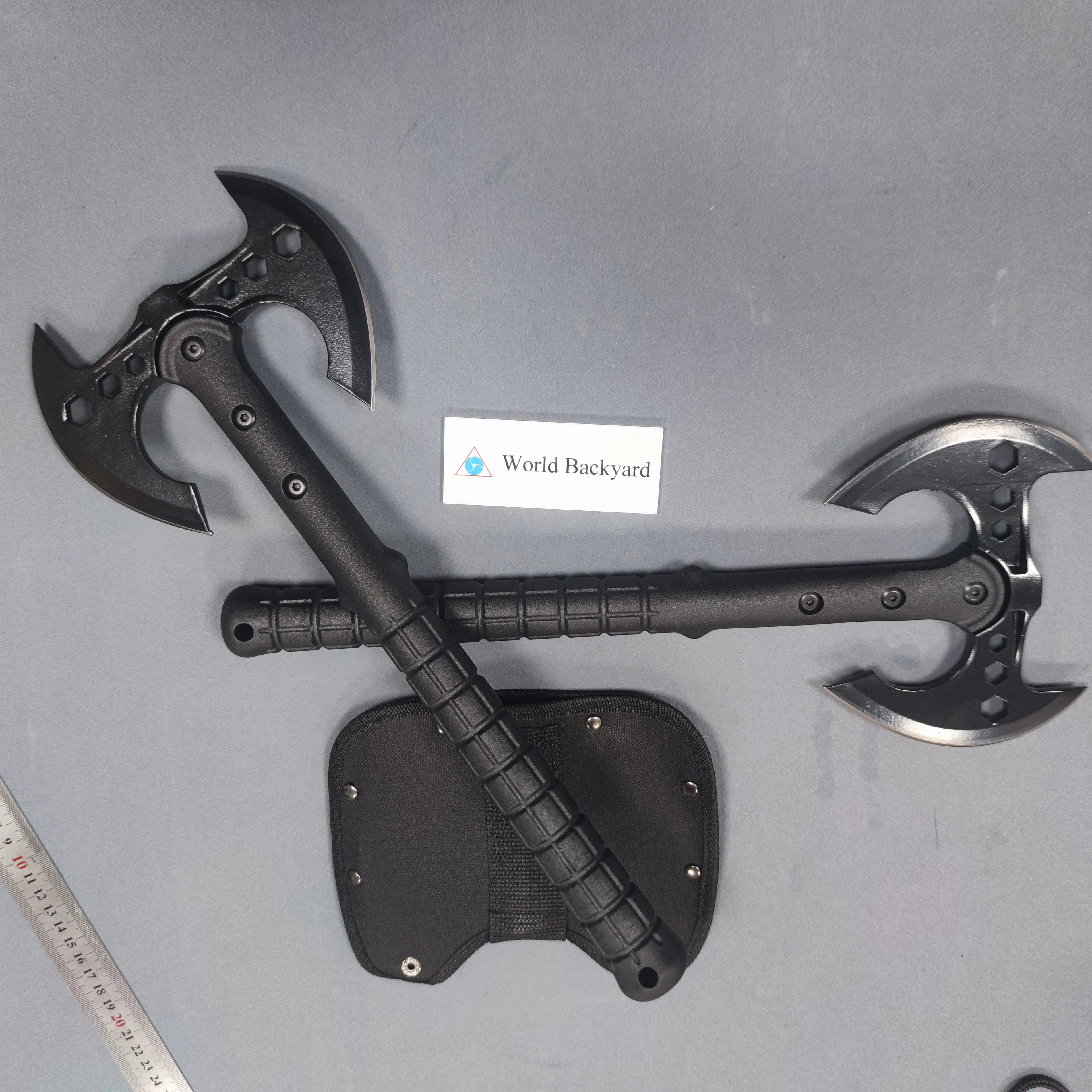 New Version Double Bit Axe Viking Style Black Fiber Glass Plastic Handle High Carbon Two Head Axe with Nylon Sheath