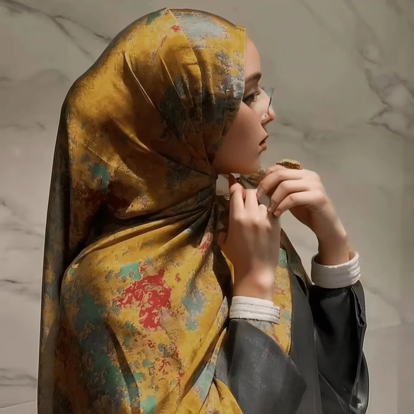 Premium Ombre Marble Water Print Shawl Hijab Scarves Muslim Ethnic Woman  Bandanas with Animal Patterned Hijabs