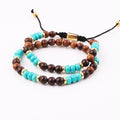 New Design Natural Stone Elasic Bracelet Blue Turquoise Wooden Beads Macrame Bracelet for Women Men JBS10134