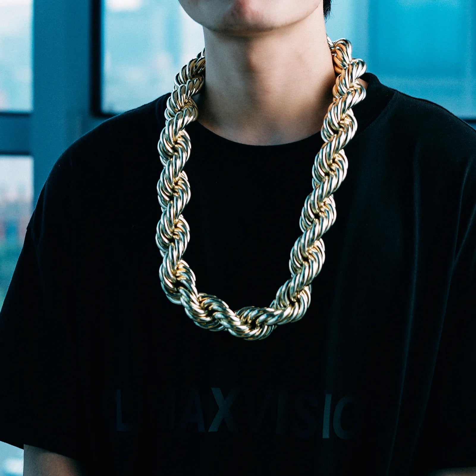 30MM European American Hip Hop Style Men's Necklace Exaggerated Copper Pipe Twist Chain Brass Cross-Border Explosion Jewelry