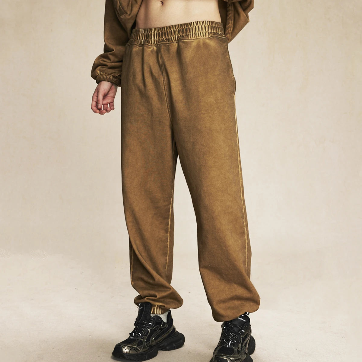 Custom Logo Casual Vintage Run Baggy Pant Men Heavy Weight Cotton Loose Wide Leg Distressed Acid Wash Baggy Joggers Sweatpants