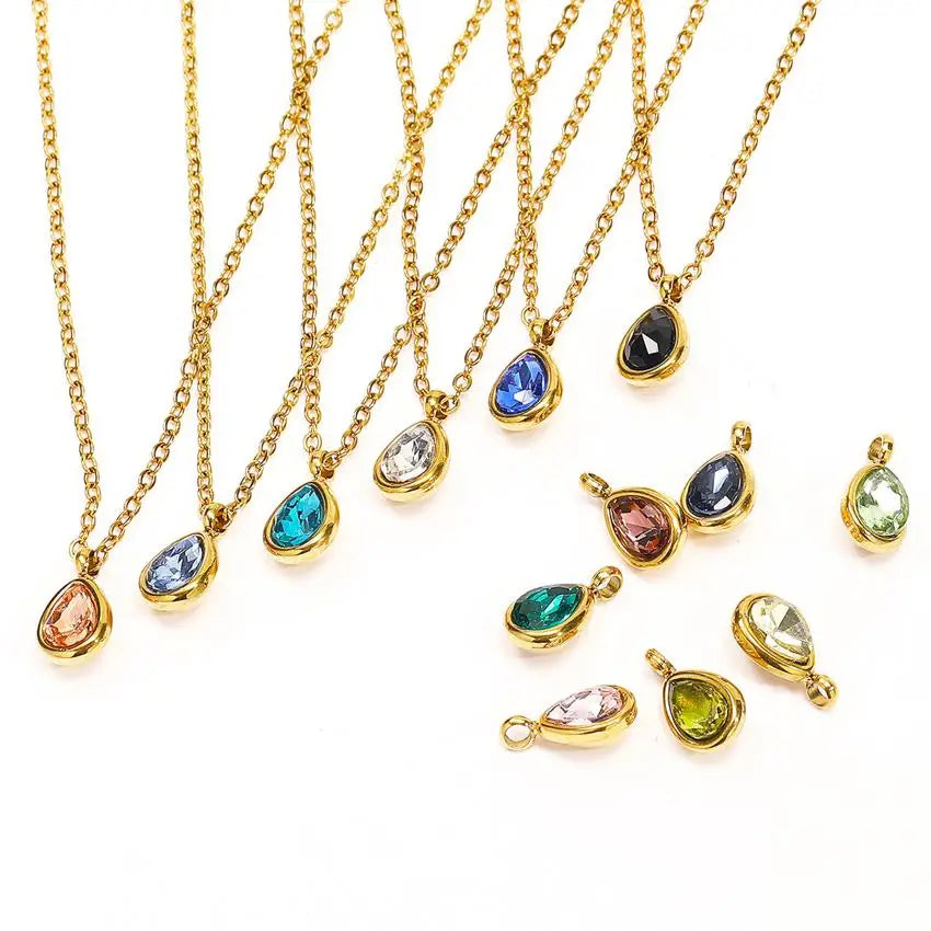 Women's Trendy 18K Gold Plated Stainless Steel Pendant Necklace Colored Zircon Oval Shaped Fashion Jewelry Does Not Anniversary