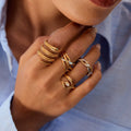 ERESI Two Tones Fashion Jewelry Stainless Steel 18K Gold Plated Open Rings Zircon Malachite Stacking Snake Rings