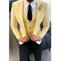 Yellow Peaked Lapel Men Suits Costume Homme Groom Tuxedos 2021 Terno Masculino Wedding Bridegroom 3 Pieces ( Jacket+Pants+Vest)