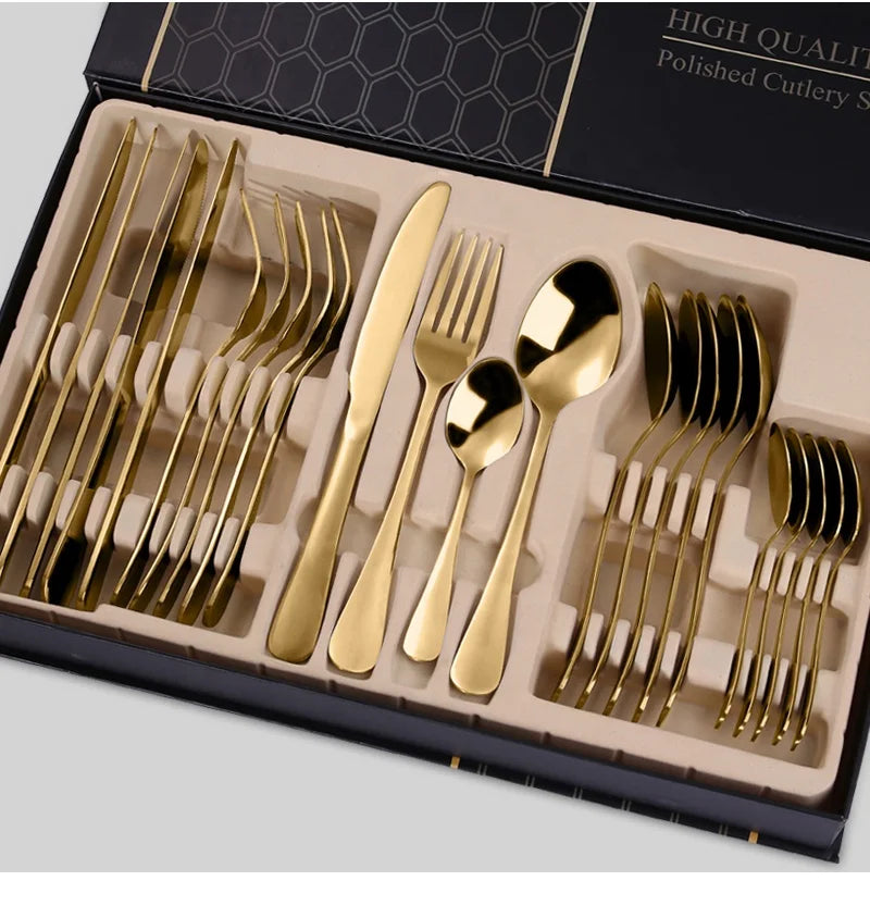Tablewares Knife Fork Kitchen Dinner Spoon Stainless Steel Metal Presents Cutlery Wedding Gold Flatware Set Dinner Spoon