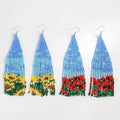 Handmade Sunflower Seed Beads Flower-Shaped Drop Earrings for Women Fashionable Gift Idea