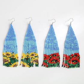Handmade Sunflower Seed Beads Flower-Shaped Drop Earrings for Women Fashionable Gift Idea