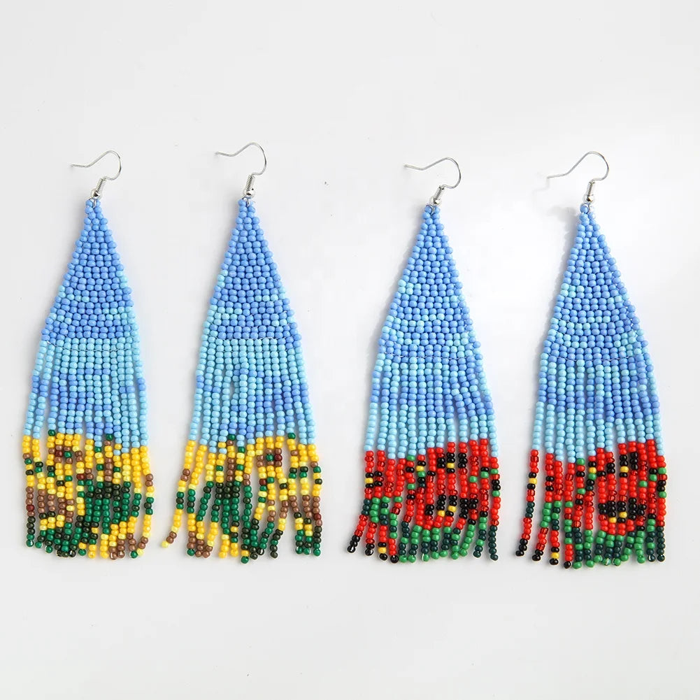Handmade Sunflower Seed Beads Flower-Shaped Drop Earrings for Women Fashionable Gift Idea