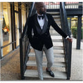 Men Suits 2 Pieces Groom Casual Arket blazer for Tuxedos Velvet for Wedding Coat and Grey Pants ( Jacket+Pants)