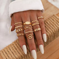 Hot Selling 12 Pcs/set Jewelry Knuckle Ring Gold Plated European American Figure Knotted Geometric Hollow Triangle Chain Ring