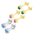 Wholesale Cute Fashion Gold Plated 925 Sterling Silver Stud Earrings with CZ Stones in Blue Red Green for Engagement