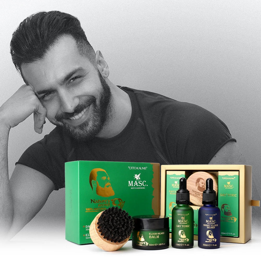 OEM Logo Men Grooming Natural Organic Vegan Argan Oil Beard Growth Kit Beard Oil