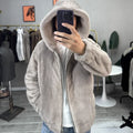 2024 New   Men's Mink  Fur Jacket   Long Sleeve  Men Mink Fur  Hooded Coat With Zipper