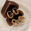 Stainless Steel Cubic Zirconia Geometric Cast Statement Earrings 18k Gold Plated Stylish Unique Charm Jewelry Women