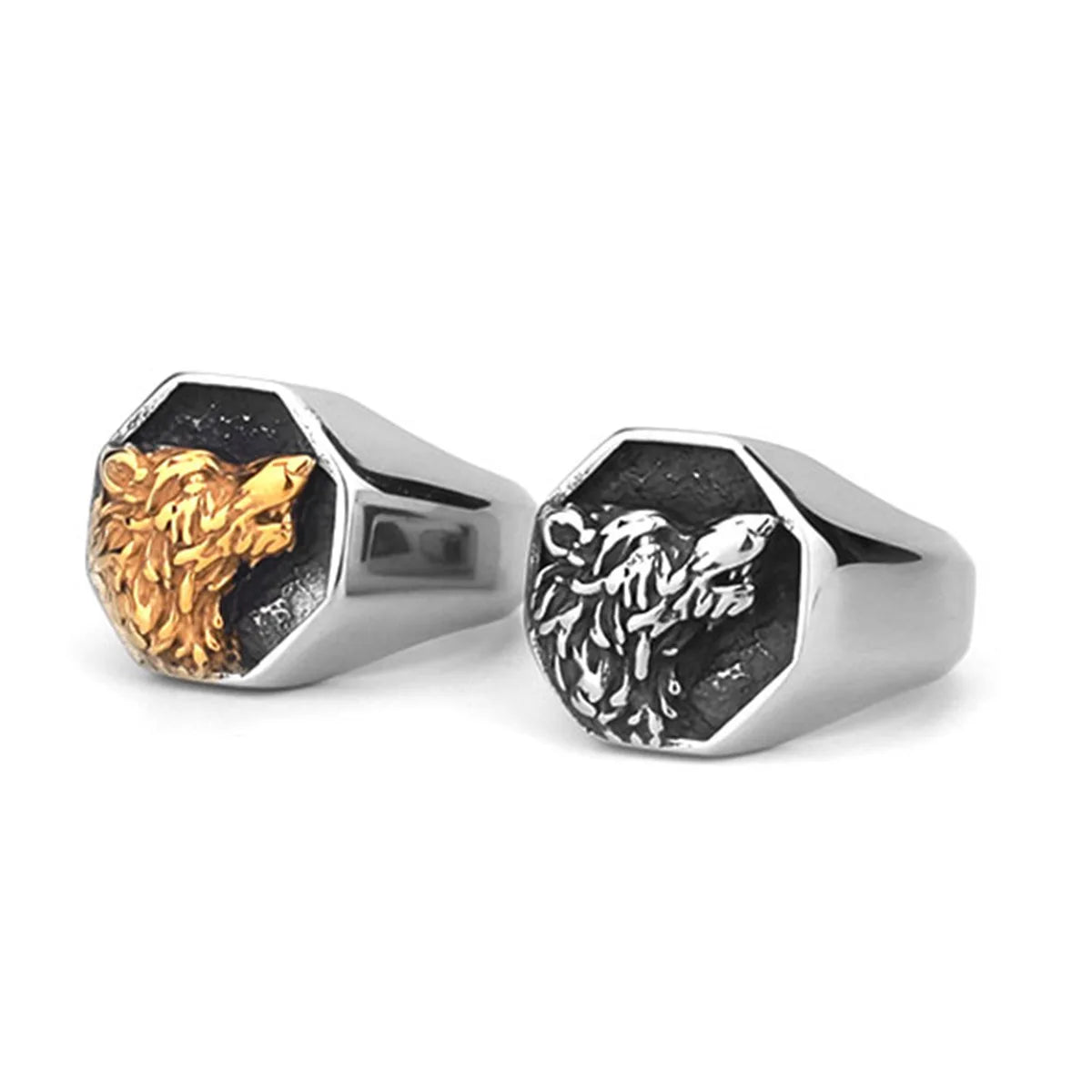Fashionable Viking Odin Wolf Head Titanium Steel Ring Men's Hip Hop Retro Stainless Steel Ring Bracelet Wholesale