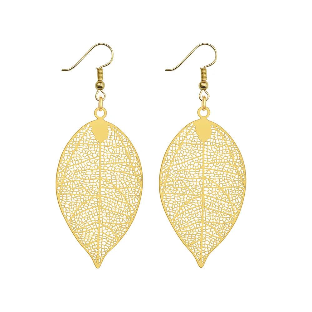 Metal Hollow Leaf Earrings Women Fashion Personality Dangle Earrings