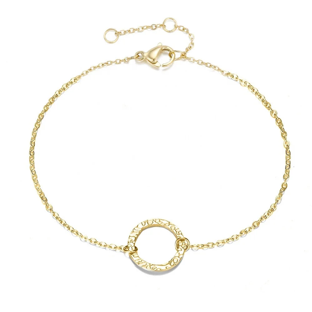 EManco EU Fashion Hammered Circle Stainless Steel Chain Bracelets Minimalism Jewelry