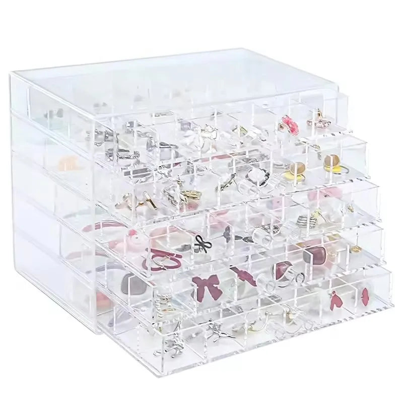120 Grids Transparent Jewelry Organizer Large Capacity Earring Holder Case Ring Clear Acrylic Jewelry Storage Box with 5 Drawers