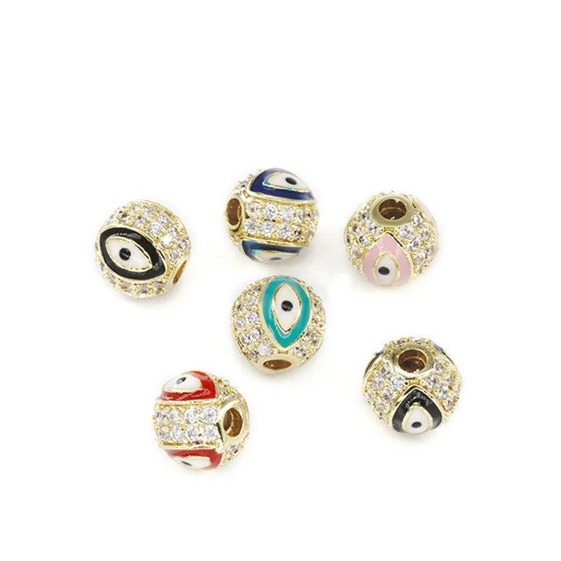8mm Evil Eye Bead Factory Direct Sales Wholesale Copper Micro Zircon Enamel Evil Eye Diy Bead Bracelet Accessories
