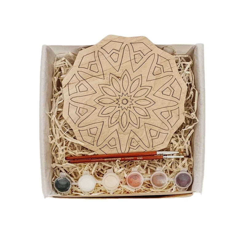 Mandala Craft Kit DIY Painting Kit Wood Material with Laser Cut Technique for Gifts