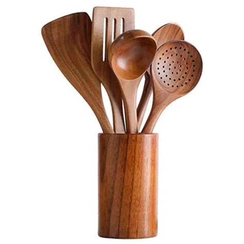 High Quality Reusable 6-Piece Wooden Kitchen Utensil Set with Custom Logo Eco-Friendly & Travel-Friendly