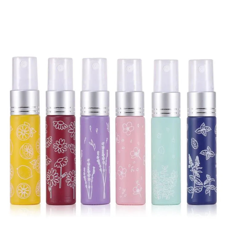 In Stock 10ml Macaron Printing Flower Glass Spray Bottle With Silver/gold Spray for Cosmetics Perfume