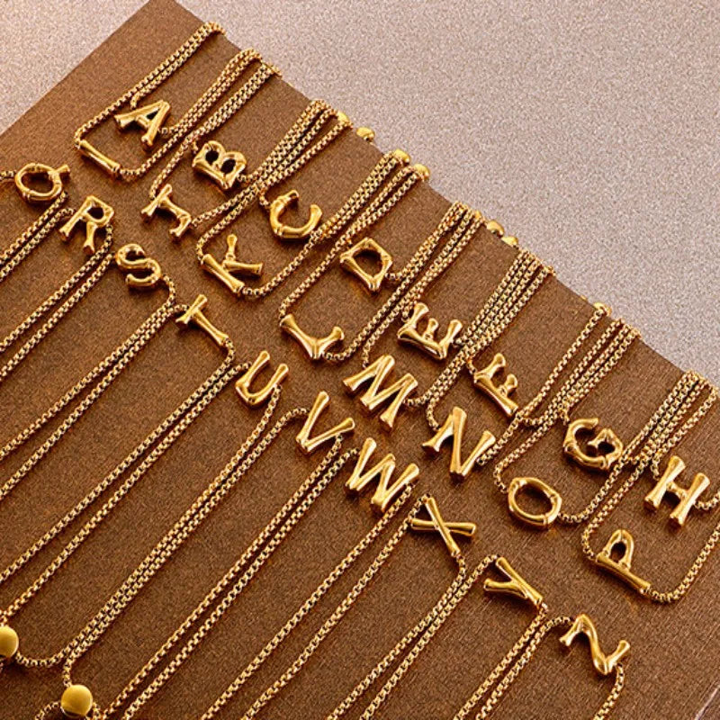 Adjustable 18k Gold Plated 26 Letters Word Stainless Steel Initial Bracelet Wholesale