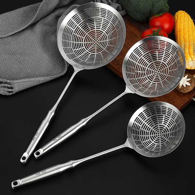 Professional Kitchen Stainless Steel Skimmer Spoon Comfortable Grip Handle Slotted Strainer Convenient Use Colander Metal