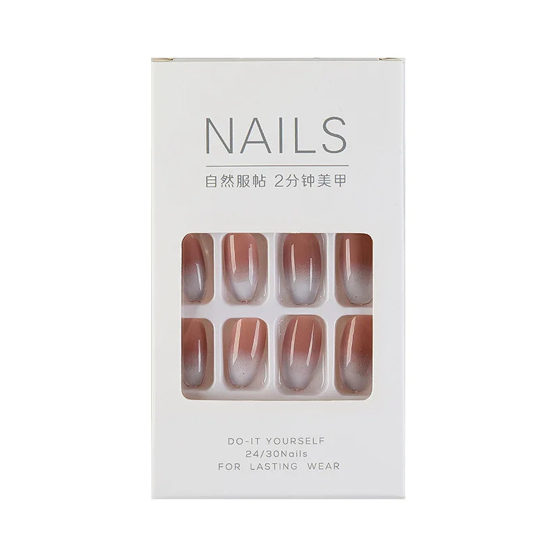 Hot Selling Medium Flame Plaid Fake Nails Almond Cute Press on Nails Bulk
