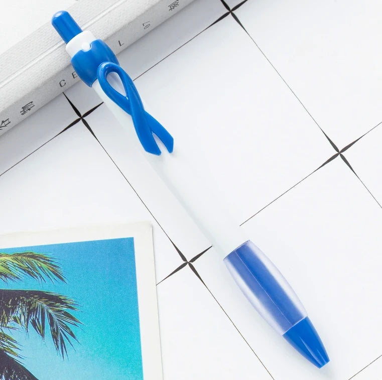Hot Sale Custom Logo Advertising Plastic Pen with Ribbon Clip 1.0mm Writing Width Stock Available